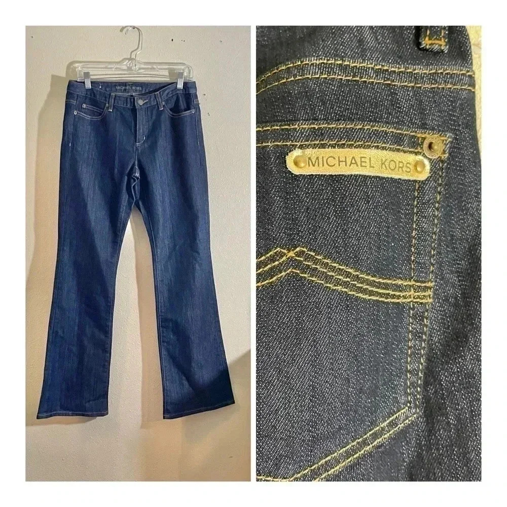 Michael Kors Womens Size 6 Midrise Flare Jeans Dark Denim Blue Cotton Blend NEW